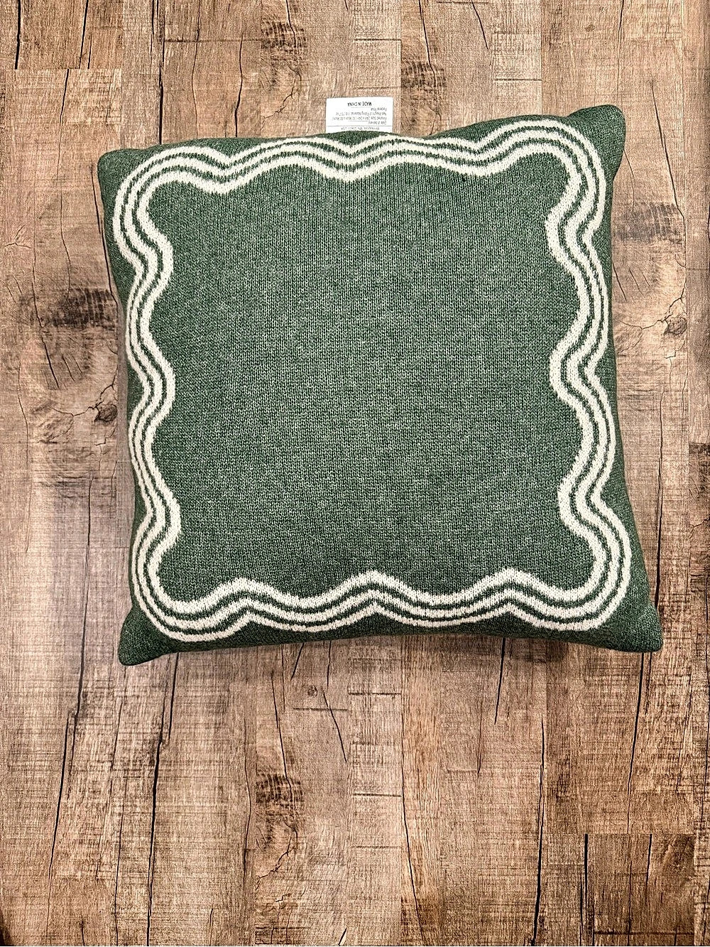 Threshold Woven Pillow with Embroidery and Scallop Green & White